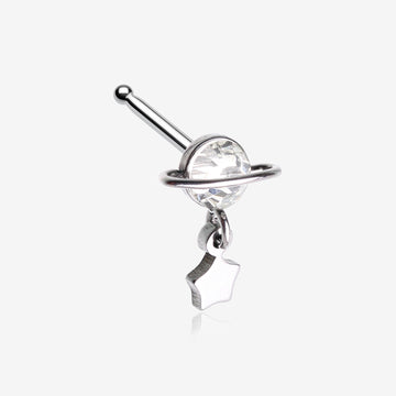 Sparkle Planet Star Dangle Nose Stud Ring-Clear Gem